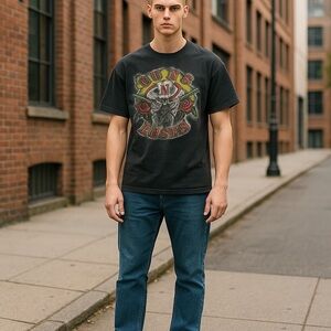 Guns n Roses Music Retro Med Black‎ Short Sleeve Double Sided